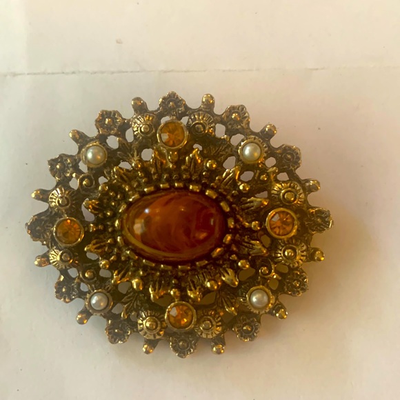 Sarah Coventry vintage tigers eye and rhinestone brooch - Picture 1 of 2
